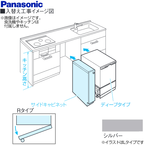 パナソニック 食器洗い乾燥機部材 幅15cm サイドキャビネット（組立式） Rタイプ（右開き） キッチン高さ80cm対応 シルバー(つや消し)≪AD-KB15HG80R≫