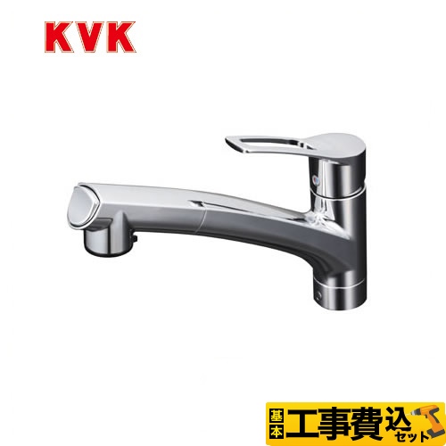 【工事費込セット（商品＋基本工事）】KVK キッチン水栓 流し台用シングルレバー式シャワー付混合栓 ワンホールタイプ ≪KM5021ZJT≫